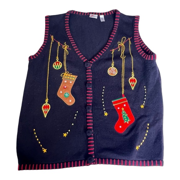 Holiday Editions Knit Ugly Christmas Sweater Vest with Stockings - Picture 1 of 14